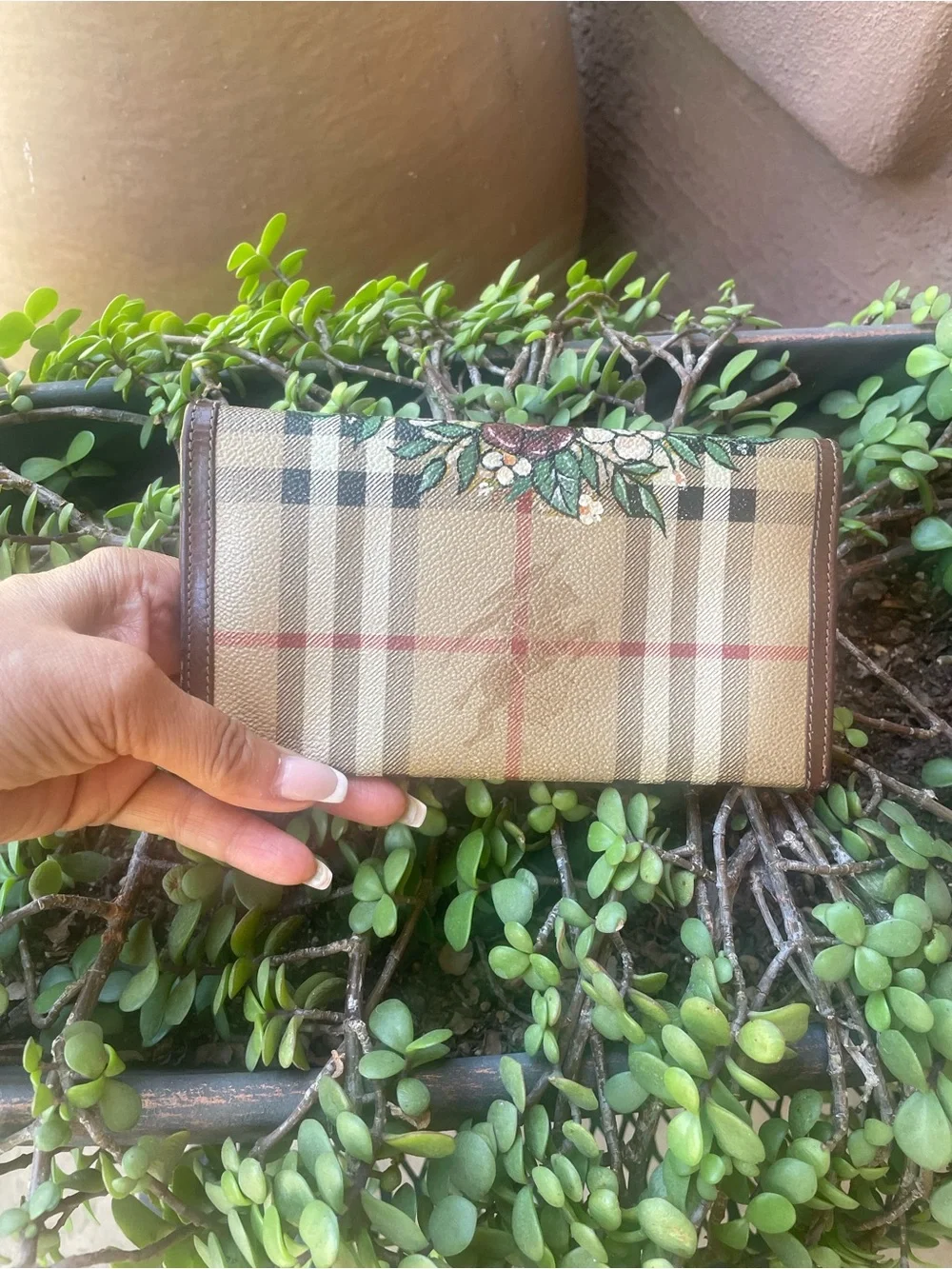 Burberry Beige Brown Check Floral Trim Continental Wallet - Picture 14 of 15